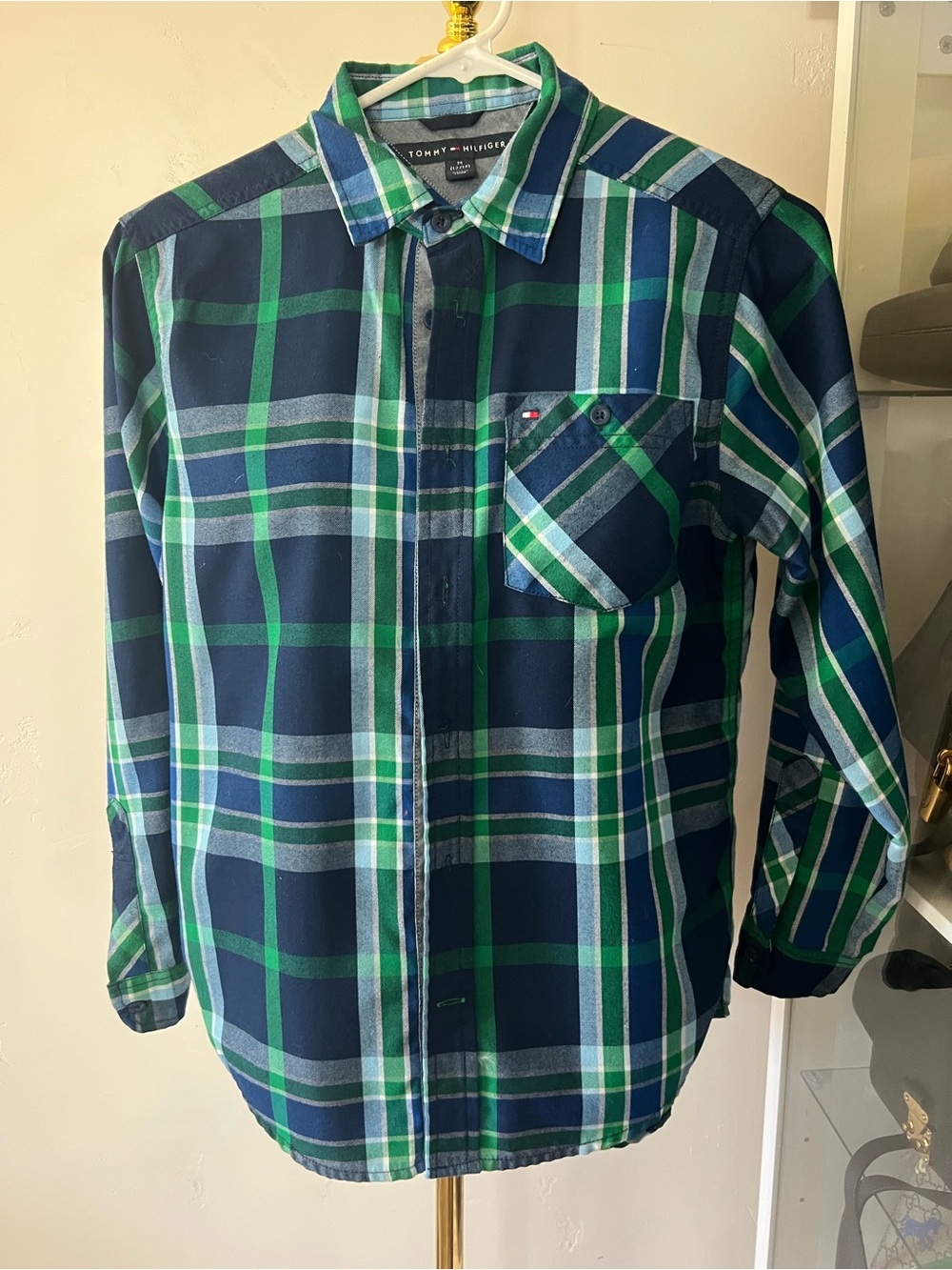 Tommy Hilfiger Green & Navy Plaid Button-Down Shirt